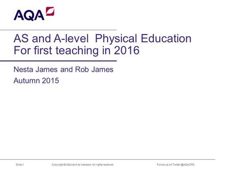AS and A-level Physical Education For first teaching in 2016