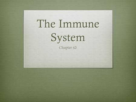 The Immune System Chapter 43. The Immune System  An animal must defend itself against:  Viruses, bacteria, pathogens, microbes, abnormal body cells,