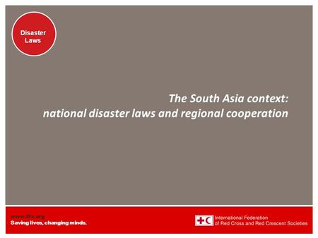 Www.ifrc.org Saving lives, changing minds. Disaster Laws The South Asia context: national disaster laws and regional cooperation.