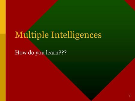 Multiple Intelligences How do you learn??? 1 2 Who is intelligent?