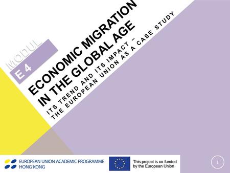 ITS TREND AND ITS IMPACT – THE EUROPEAN UNION AS A CASE STUDY 1 MODUL E 4 ECONOMIC MIGRATION IN THE GLOBAL AGE.