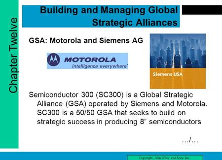 Chapter Twelve Copyright, John Wiley and Sons, Inc. Building and Managing Global Strategic Alliances GSA: Motorola and Siemens AG Semiconductor 300 (SC300)