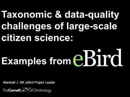 Taxonomic & data-quality challenges of large-scale citizen science: Examples from Marshall J. Iliff, eBird Project Leader.