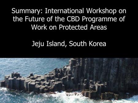 International Workshop on the future of the CBD PoWPA, Jeju, 2009 Summary: International Workshop on the Future of the CBD Programme of Work on Protected.