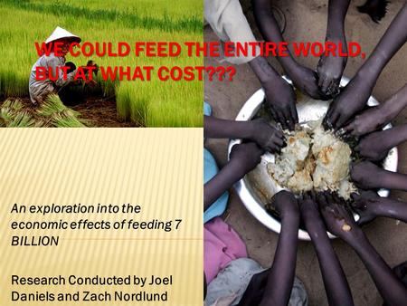 WE COULD FEED THE ENTIRE WORLD, BUT AT WHAT COST??? An exploration into the economic effects of feeding 7 BILLION Research Conducted by Joel Daniels and.