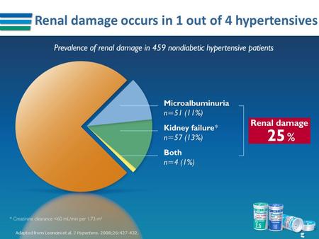 Renal damage occurs in 1 out of 4 hypertensives Adapted from Leoncini et al. J Hypertens. 2008;26:427-432.