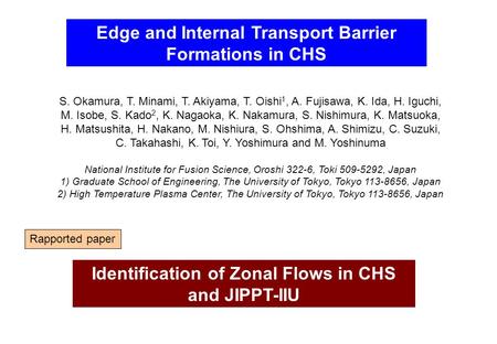 Edge and Internal Transport Barrier Formations in CHS S. Okamura, T. Minami, T. Akiyama, T. Oishi 1, A. Fujisawa, K. Ida, H. Iguchi, M. Isobe, S. Kado.