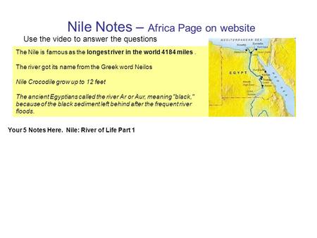 Nile Notes – Africa Page on website The Nile is famous as the longest river in the world 4184 miles. The river got its name from the Greek word Neilos.