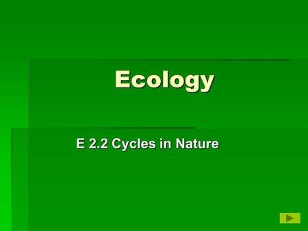 Ecology E 2.2 Cycles in Nature. Cycles in Nature  The amount of water, carbon, nitrogen, oxygen and other materials for life are fixed within the Earth’s.