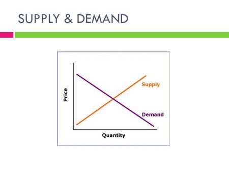 SUPPLY & DEMAND. Demand  Demand is the combination of desire, willingness and ability to buy a product. It is how much consumers are willing to purchase.