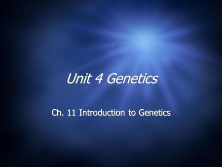Ch. 11 Introduction to Genetics