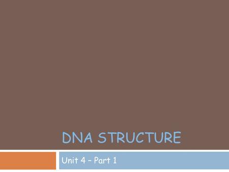 DNA Structure Unit 4 – Part 1.