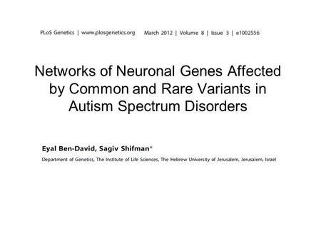 Networks of Neuronal Genes Affected by Common and Rare Variants in Autism Spectrum Disorders.