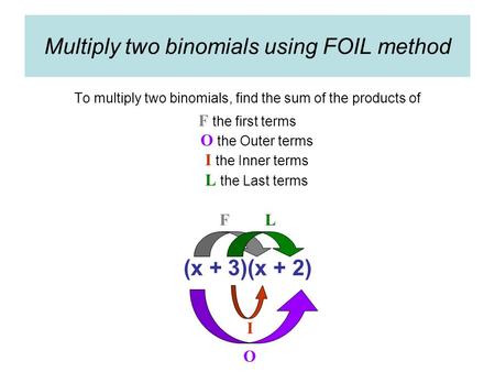 Multiply two binomials using FOIL method