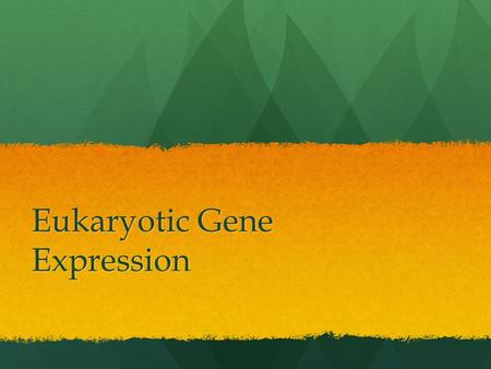Eukaryotic Gene Expression. The expression of genes found in DNA The expression of genes found in DNA The genes expressed in a particular cell determines.