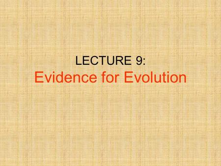 LECTURE 9: Evidence for Evolution
