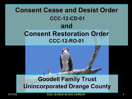 1/11/12CCC-12-CD-01 & CCC-12-RO-011 Consent Cease and Desist Order CCC-12-CD-01 and Consent Restoration Order CCC-12-RO-01 Goodell Family Trust Unincorporated.