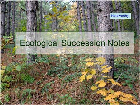 Ecological Succession Notes Noteworthy. What is succession? A number of persons or things following one another in order or sequence. Example: Succession.