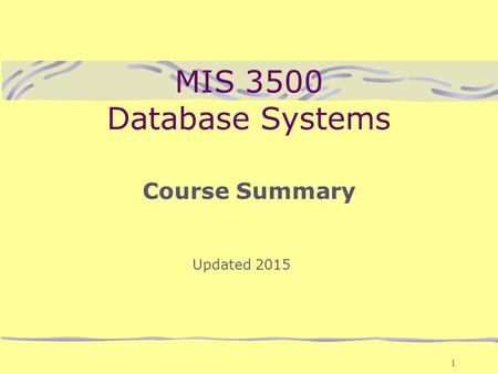 MIS 3500 Database Systems Course Summary 1 Updated 2015.