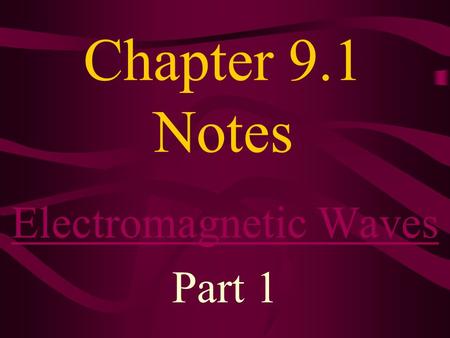 Chapter 9.1 Notes Electromagnetic Waves Part 1. A changing electric field can produce a changing Magnetic Field.Magnetic Field. A changing magnetic field.