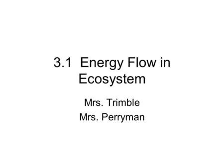 3.1 Energy Flow in Ecosystem Mrs. Trimble Mrs. Perryman.