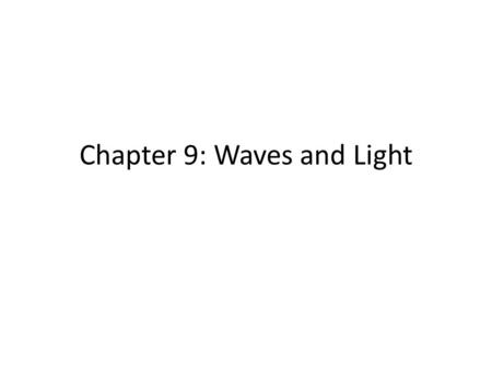 Chapter 9: Waves and Light. Lesson 1: Waves of the Electromagnetic Spectrum Key Questions: – 1. How does the Sun’s energy arrive on Earth? – 2. How do.