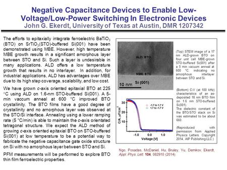 Negative Capacitance Devices to Enable Low- Voltage/Low-Power Switching In Electronic Devices John G. Ekerdt, University of Texas at Austin, DMR 1207342.