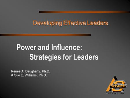 Renée A. Daugherty, Ph.D. & Sue E. Williams, Ph.D. Power and Influence: Strategies for Leaders Developing Effective Leaders.