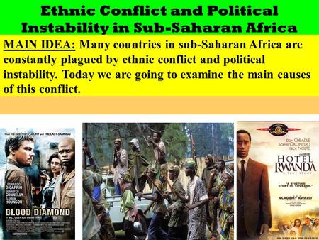 Ethnic Conflict and Political Instability in Sub-Saharan Africa MAIN IDEA: Many countries in sub-Saharan Africa are constantly plagued by ethnic conflict.