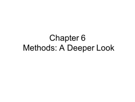 Chapter 6 Methods: A Deeper Look. Objectives In this chapter you will learn: How static methods and fields are associated with an entire class rather.