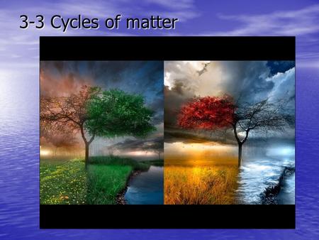 3-3 Cycles of matter. Recycling in the Biosphere Unlike the one-way flow of energy, Unlike the one-way flow of energy, MATTER is recycled within and between.