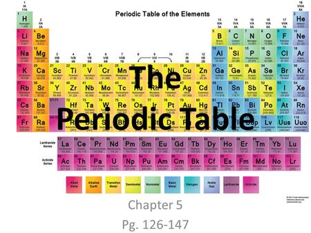 The Periodic Table Chapter 5 Pg. 126-147. Organizing the Elements Chapter 5 Section 1 Pg. 126-129.