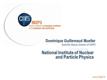 Dominique Guillemaud Mueller Scientific Deputy Director of IN2P3 National Institute of Nuclear and Particle Physics www.in2p3.fr.