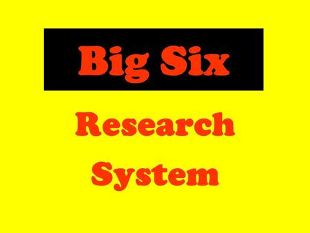 Big Six Research System. Research Finding Out Information  Books  Computers  Magazines  Talking to Experts.
