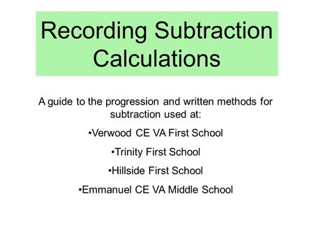 Recording Subtraction Calculations