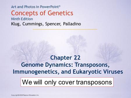 Copyright © 2009 Pearson Education, Inc. Art and Photos in PowerPoint ® Concepts of Genetics Ninth Edition Klug, Cummings, Spencer, Palladino Chapter 22.