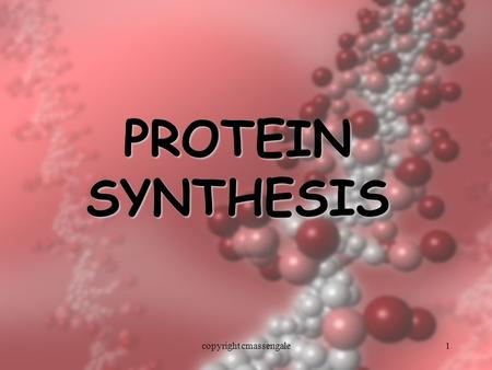 1 PROTEIN SYNTHESIS copyright cmassengale. DNA and Genes 2copyright cmassengale.