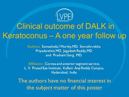 Clinical outcome of DALK in Keratoconus – A one year follow up