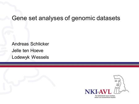 Gene set analyses of genomic datasets Andreas Schlicker Jelle ten Hoeve Lodewyk Wessels.