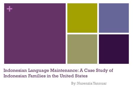 + Indonesian Language Maintenance: A Case Study of Indonesian Families in the United States By: Nurenzia Yannuar.