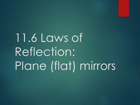 11.6 Laws of Reflection: Plane (flat) mirrors