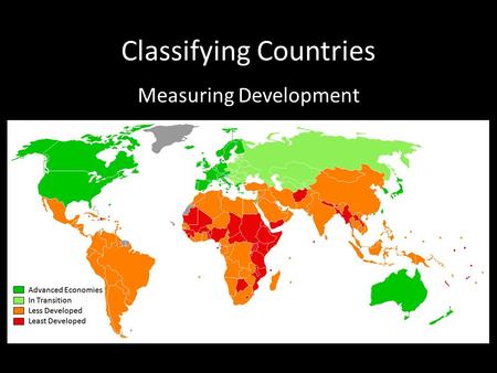 Classifying Countries Measuring Development. Grouping Countries Measuring the degree to which a country actively participates in the globalized world.