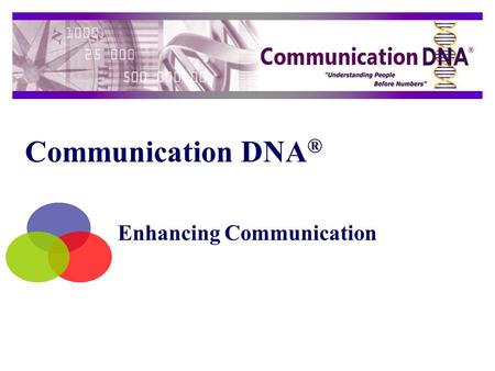 Communication DNA ® Enhancing Communication. 2 Copyright  2001-2009 Financial DNA Resources Communication Transforms Relationships.