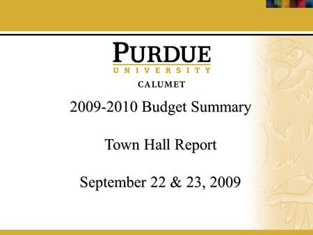 2009-2010 Budget Summary Town Hall Report September 22 & 23, 2009.