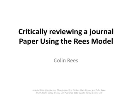 Critically reviewing a journal Paper Using the Rees Model
