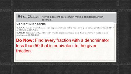 Do Now: Find every fraction with a denominator less than 50 that is equivalent to the given fraction.