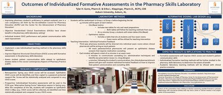 Outcomes of Individualized Formative Assessments in the Pharmacy Skills Laboratory Tyler H. Gums, Pharm.D. & Erika L. Kleppinger, Pharm.D., BCPS, CDE Auburn.
