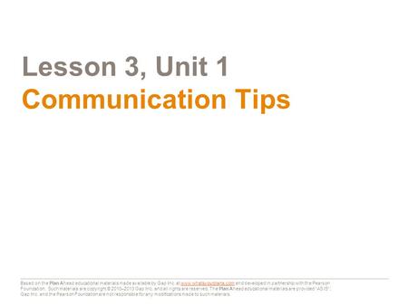 Lesson 3, Unit 1 Communication Tips