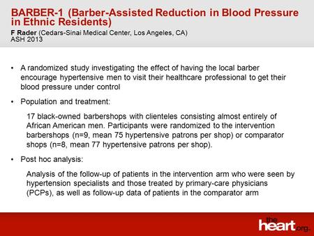 BARBER-1 (Barber-Assisted Reduction in Blood Pressure in Ethnic Residents) A randomized study investigating the effect of having the local barber encourage.