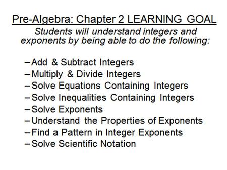 Pre-Algebra 2-3 Multiplying and Dividing Integers Today’s Learning Goal Assignment Learn to multiply and divide integers.